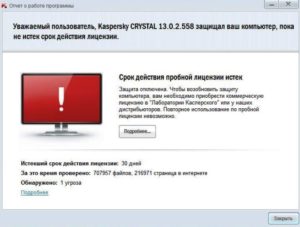 истек срок действия лицензии антивирусной программы