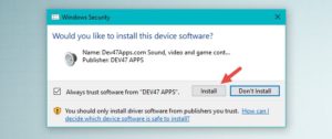  Запуск установки драйвера DEV47 APPS
